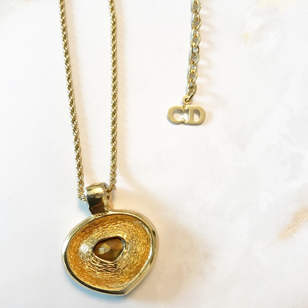 Christian Dior Gold Crystal Pendant Necklace - Picture 2 of 5